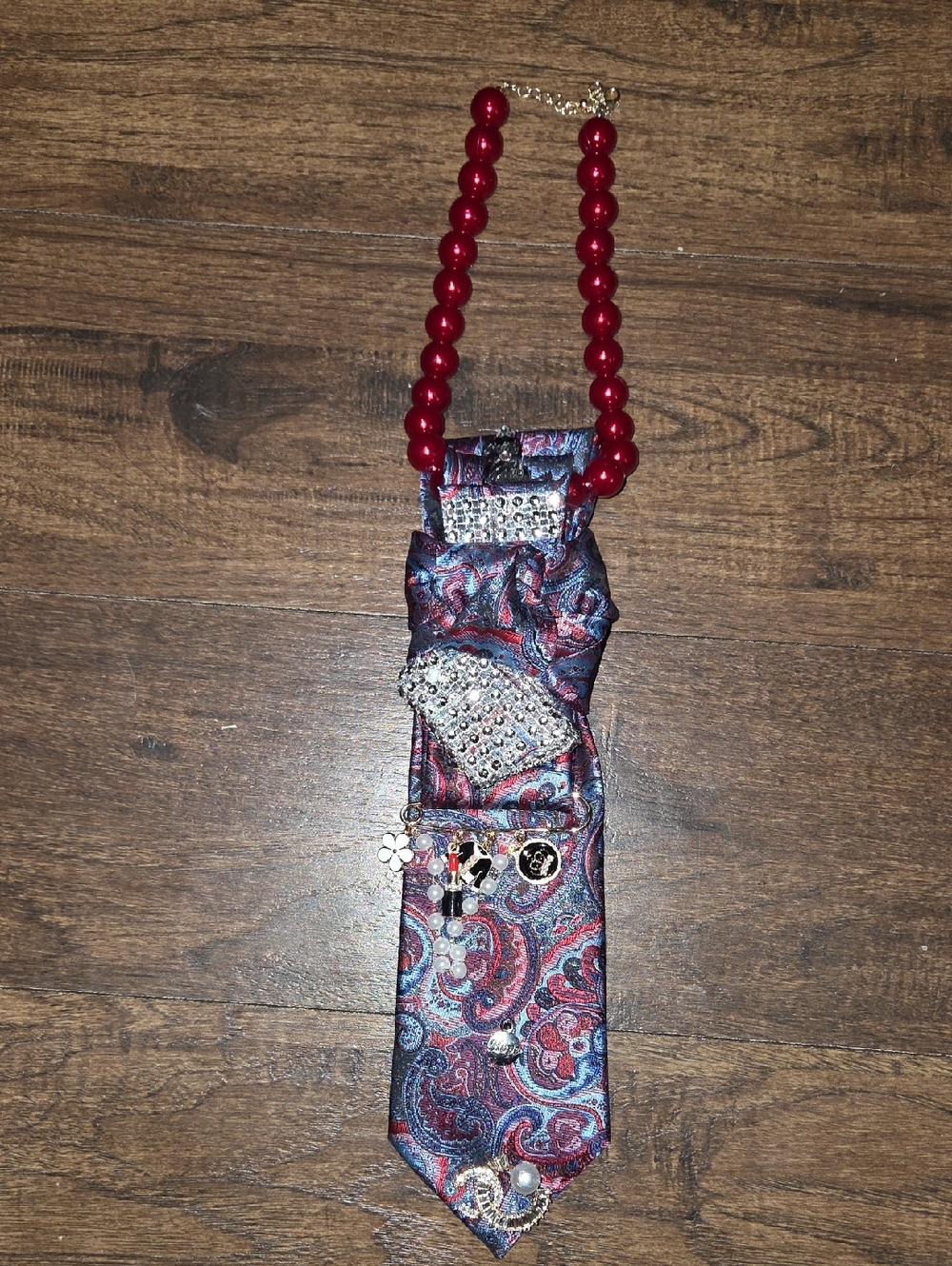 "CLASSY" Red Beaded Multi-Accent Paisley Statement Necklace
